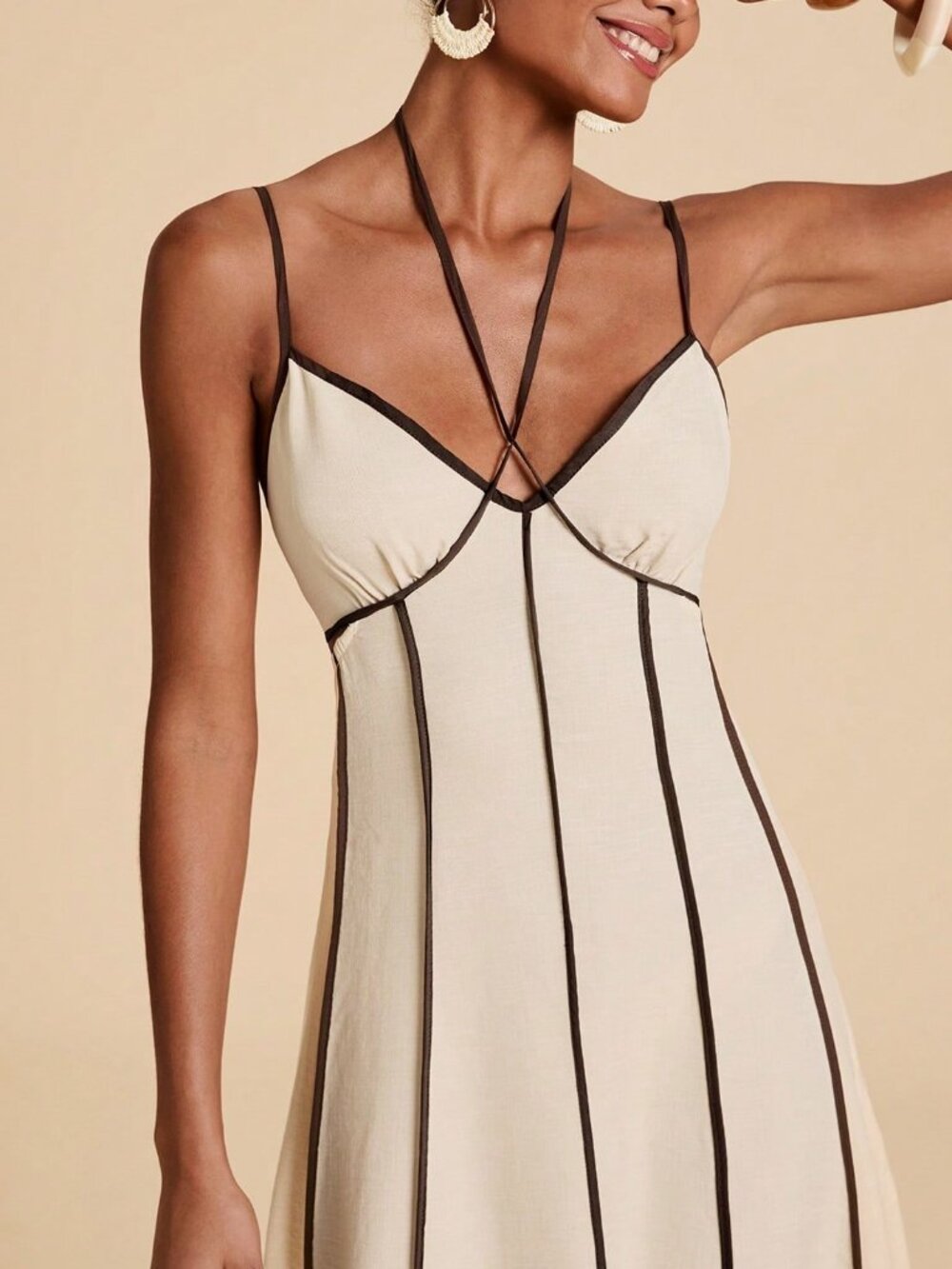 Apricot Elegant Women's Contrast Trim Backless Camisole Dress - Picture 8 of 8